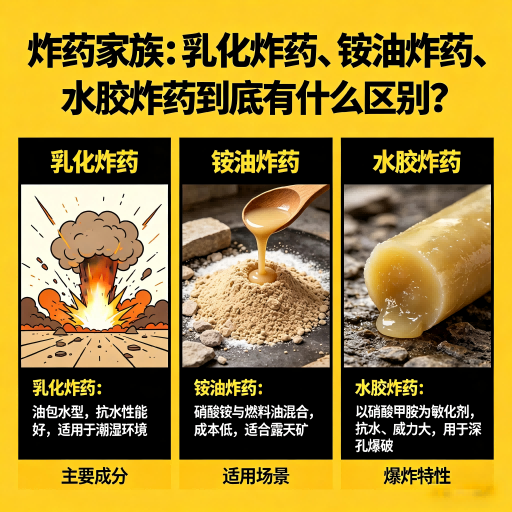 江口炸药家族：乳化炸药、铵油炸药、水胶炸药到底有什么区别？